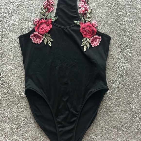 Floral Embroidered Black bodysuit - Picture 1 of 4
